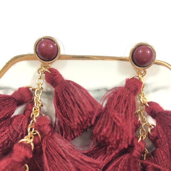 Terra Tiered Tassel Red Boutique Stud Earring - Picture 3 of 5